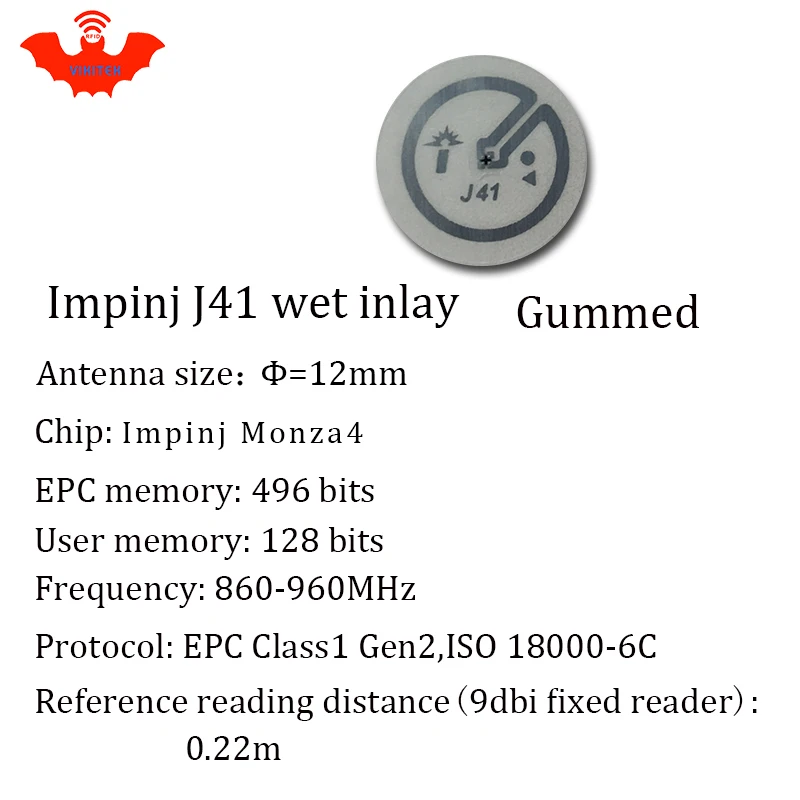 rfid tag uhf sticker passive tags impinj alien wet inlay 900 915m 868 860-960mhz EPC C1G2 6c VIKITEK self-adhesive label RF chip