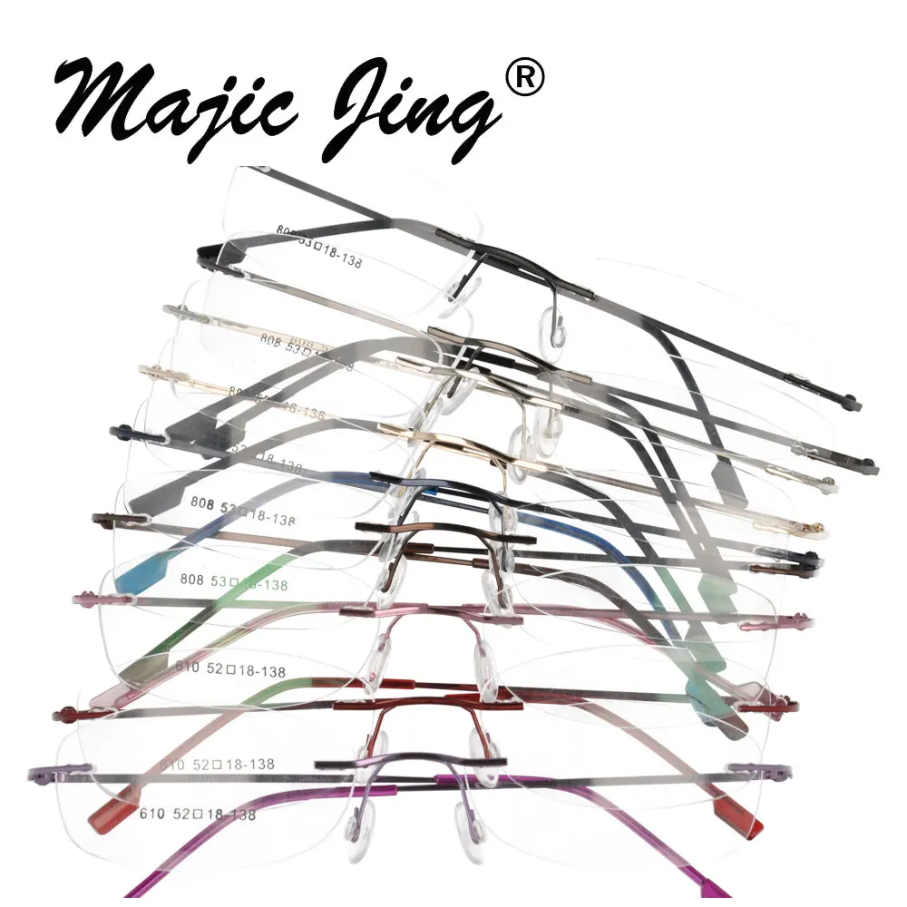 

Magic Jing Rimless Memory Metal Hinged Optical Frames Eyeglasses Spectacles 50 Pieces /Lot 808