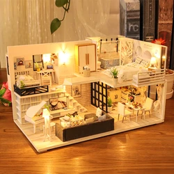 Cutebee-Casa De muñecas en miniatura con muebles para niños, juguete De bloques De construcción con música LED, cubierta antipolvo, M21