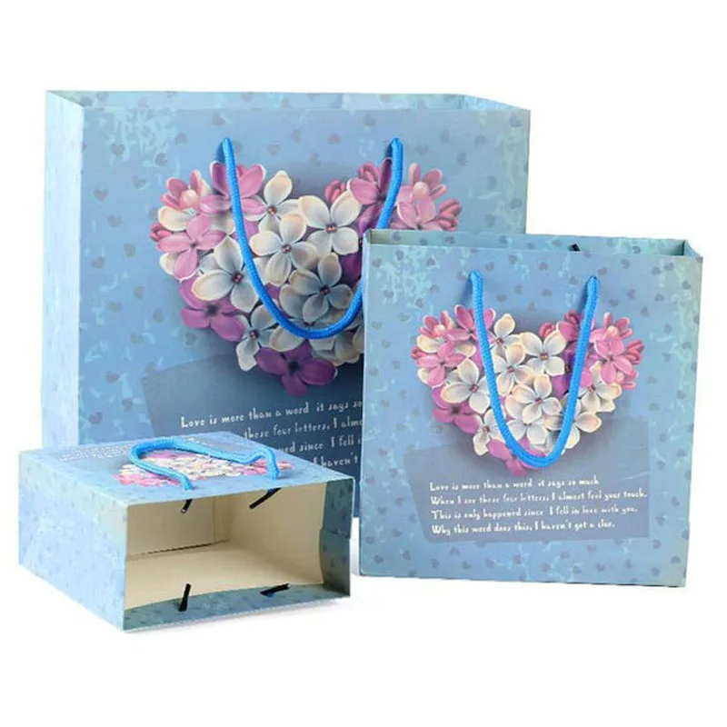 300pcs/lot 3 Size blue Bouquet gift bag Paper gift bag/ medium size/beige wedding gift bag with handle Festival gift bags