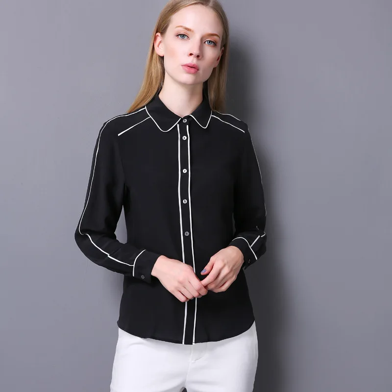 100% Silk Crepe Shirt Pure Natural Silk Fabric Plain Color Pattern High Quality Autumn Style Women Shirts