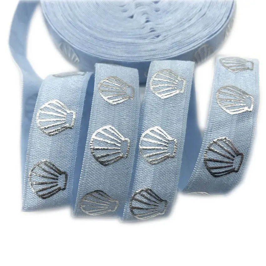 10yards16mm Sea Shell Print Fold Over Elastic FOE Ribbon bady Headband Diy Party Wedding Sewing Gift Decoration