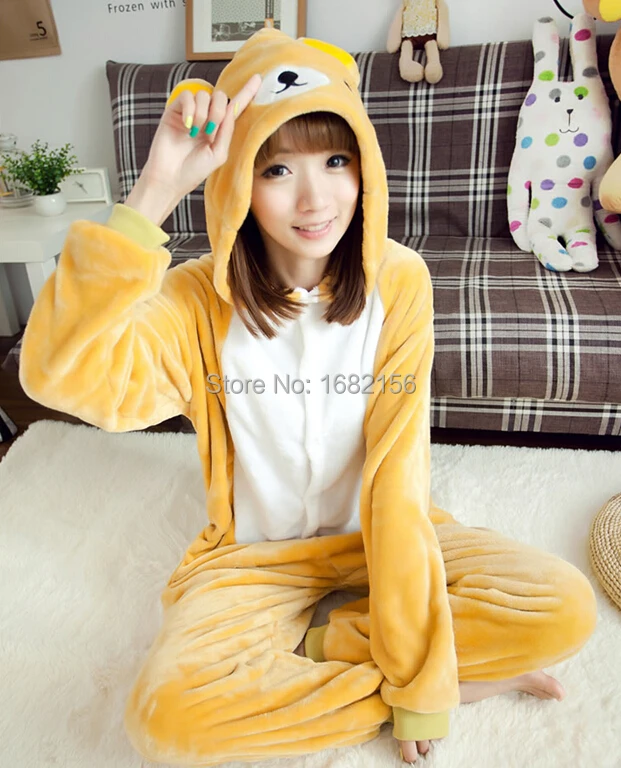 Kigurumi Anime Unisex Adult Rilakkuma Bear Onesies Children Pajamas Cosplay Costume For Halloween Carnival Masquerade Party