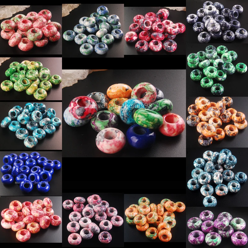 Fashion 8x15mm Multicolor Jaspe charm Beads fit  European Bracelet Chain 150pcs  WB365