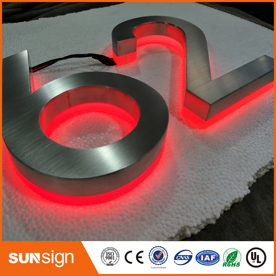 H 35cm Outdoor & Indoor iklan backlit diterangi letters jenis huruf, akrilik stainless steel halo menyala huruf