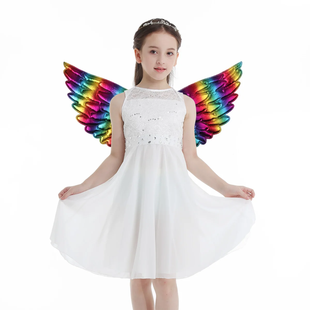 Kids Angel Wings Children Glossy Metallic Angel Wings for Photography Masquerade Halloween Cosplay Party Costume Accessory Wings