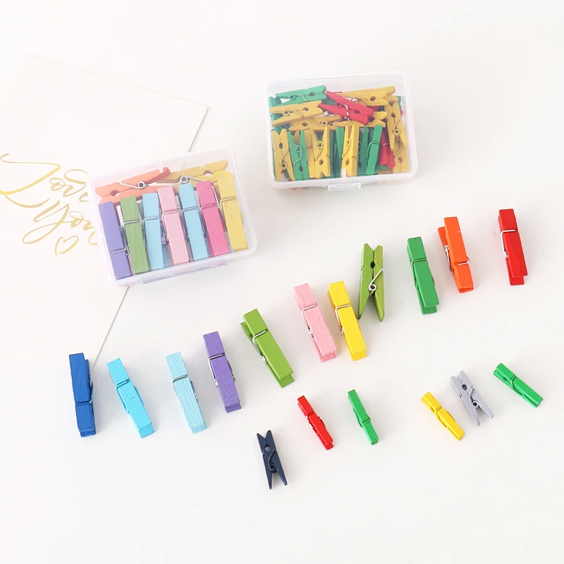 TUTU Beautiful Design Mini Color Wooden Clips Decorations Paper Photo Spring Clips For Message Cards Office Supply H0296