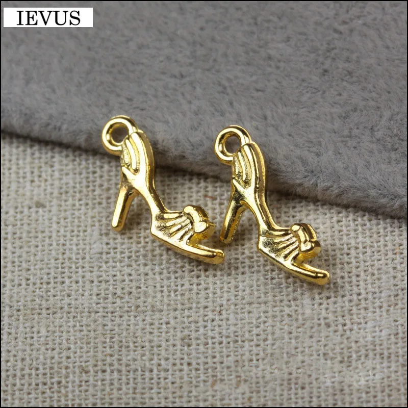 20 Pieces/Lot 20mm*9mm shiny gold color 3D high-heeled shoes charm diy shoes for women charm For Jewelry Making 1374