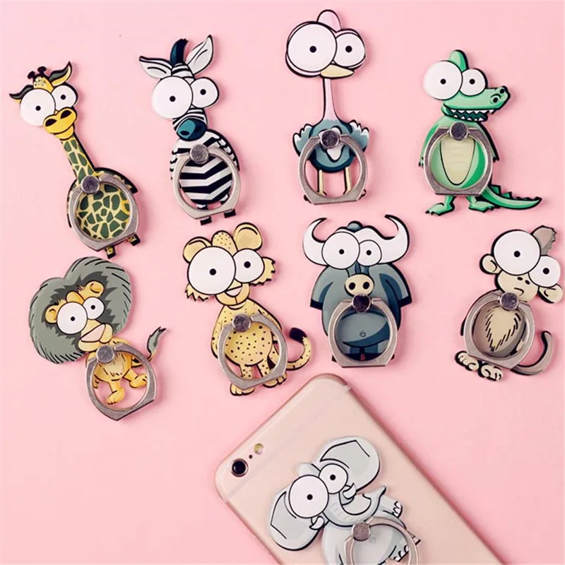 Cute Cartoon Ring Finger uchwyt na telefon komórkowy zwierząt 360 stopni telefon pierścień uniwersalny metalowy uchwyt stojak Smartphone dla iphone