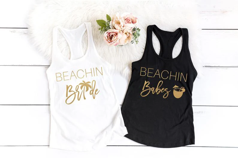 

Vest Beachin Bride Babes Tank Tops Casual Bridesmaid Beach Party Tank Bachlorette Beach Party Weeding Clothing Vest Outfits