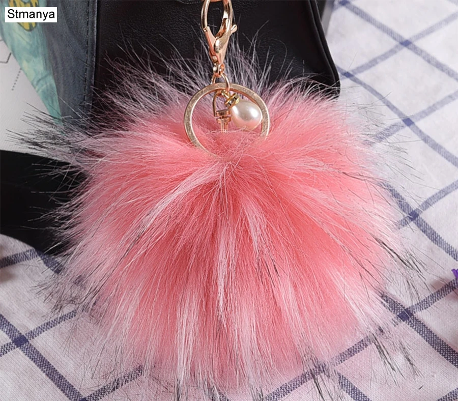 Faux Fur Pom pom ball Key Chain Imitation Raccoon fur Pendants Keychain Fashion Car Key Ring Lovely Bag Charms Accessories K1674