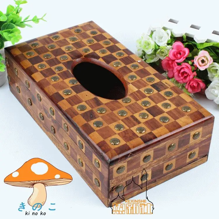 Pakistan wood carving antique wooden box inlaid copper flower box long walnut box special offer processing