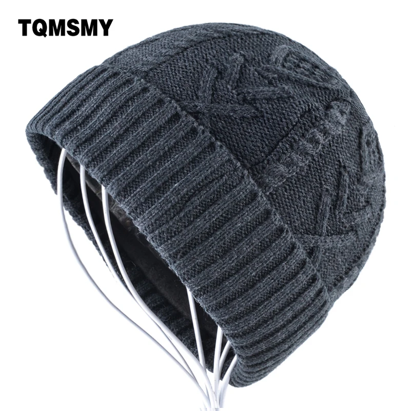 

TQMSMY Casual skullies men beanie knitted wool hat double layer hats for women's winter beanies Keep warm bone Solid color gorro