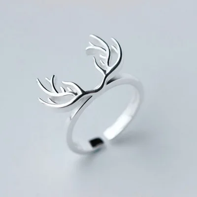 New Deer Antlers Rings for Women New Design Lovely Girls Christmas Gift Statement Jewelry Adjustable Size Ring