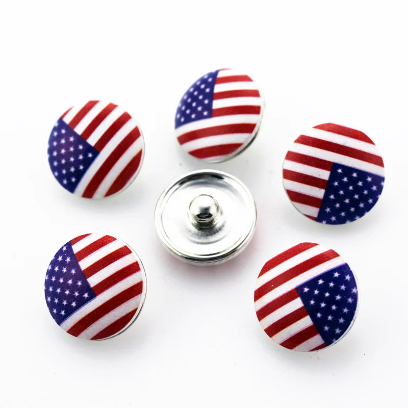 

50pcs/lot America Printing USA Flag Snap Buttons 18mm Ginger DIY Snap Bracelet&Bangles Necklace Jewelry Charms