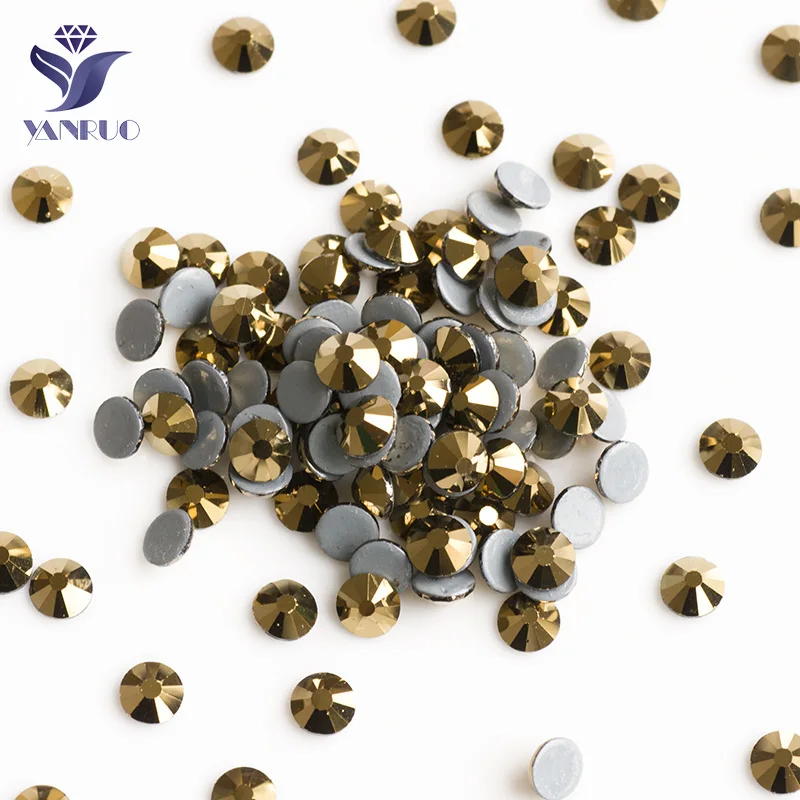 YANRUO 2058HF Aurum Hot Fix Rhinestones Hotfix Crystals Gold Crystals And Stones Iron On Stones For Clothes Decoration