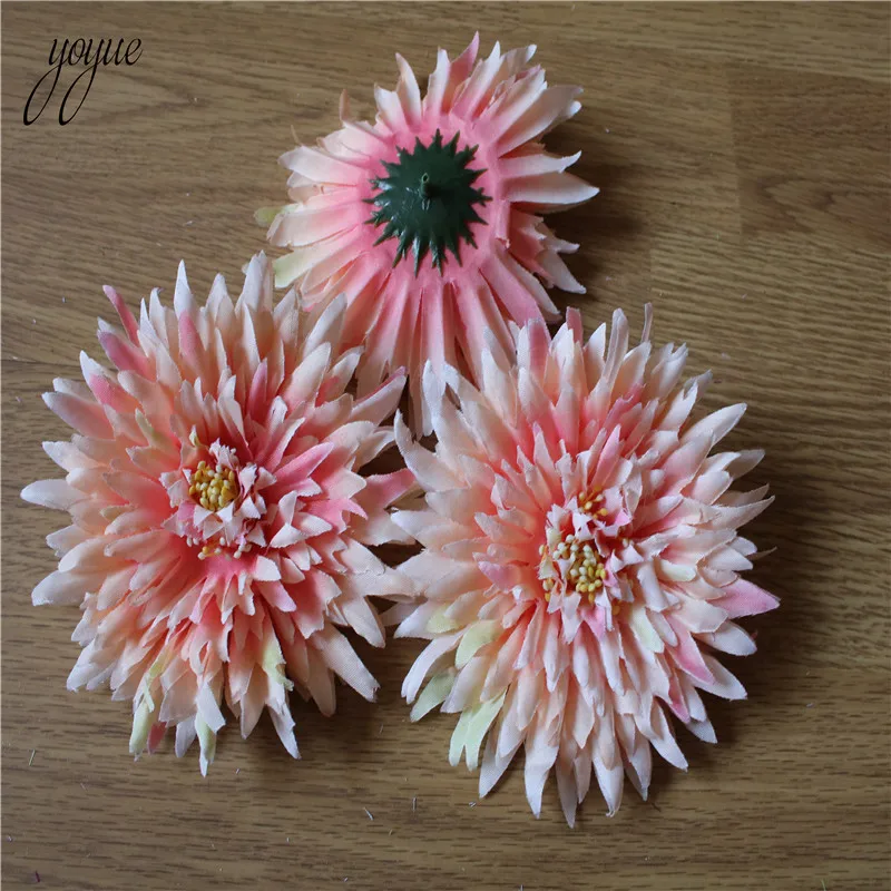 

YOYUE 100Pcs/lot 12cm Pink Daisy Flower Heads Mini Silk Artificial Flowers for Wreath Scrapbooking Home Wedding Decoration