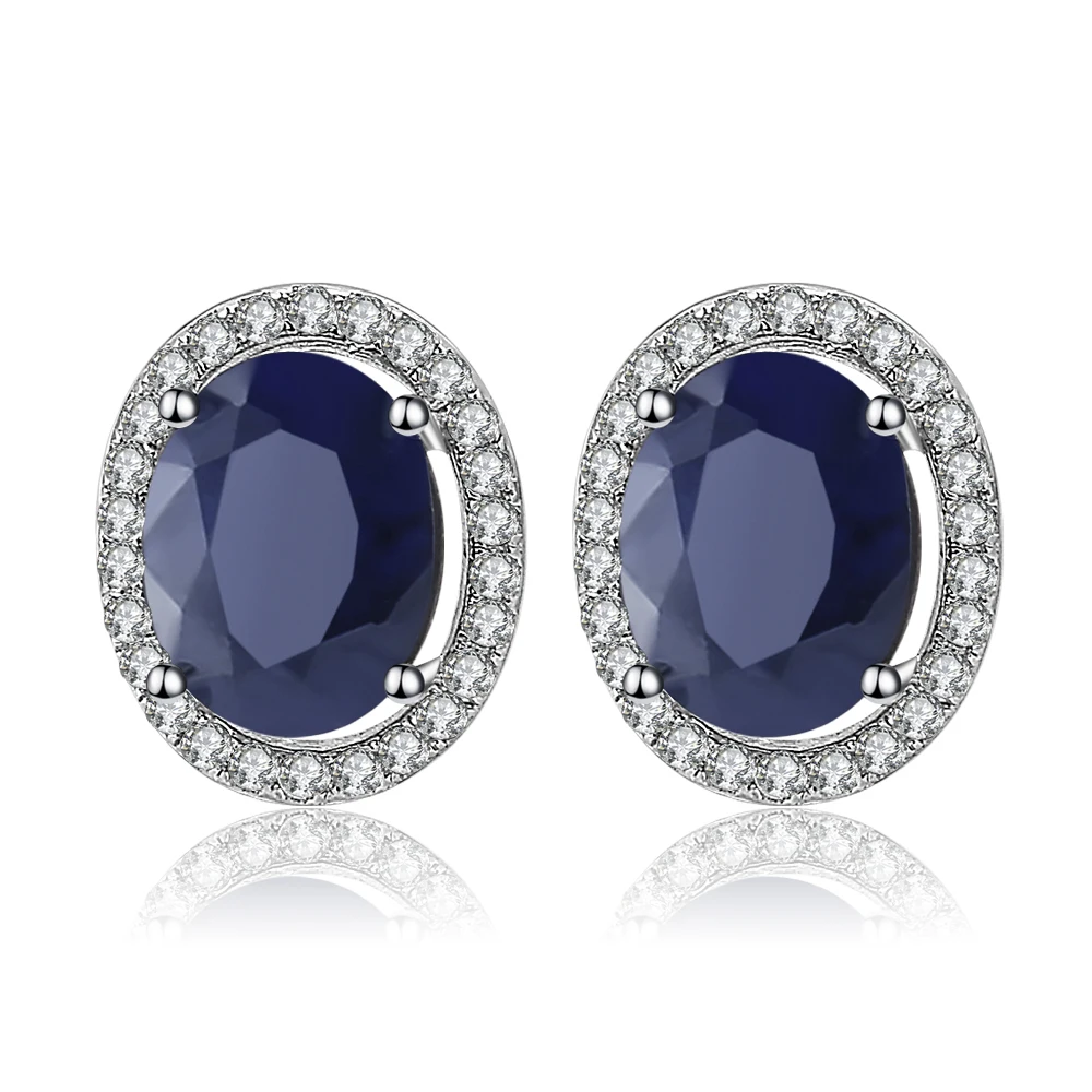 

Gem's Ballet 4.04t Oval Natural Blue Sapphire Gemstone 925 Sterling Silver Stud Earrings With Jackets Fine Jewelry for Women