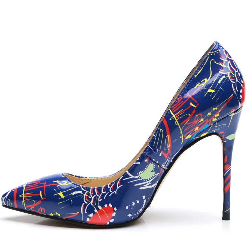 

Fashion Shoes Woman 2018 New Sexy High Heels Stilettos Bule Graffiti Colorful Women Pumps Party Dress Shoes Zapatos Mujer