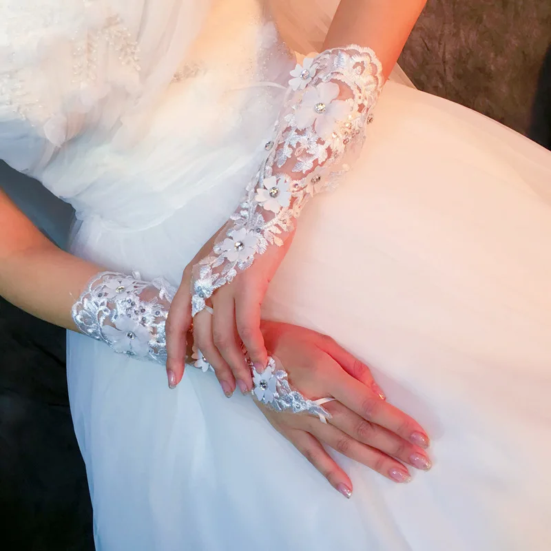 JaneVini – gants de mariage courts en Tulle blanc, sans doigts, longueur opéra, avec appliques en dentelle, accessoires de mariée perlés, collection 2018