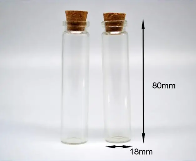 100pcs 18*80mm Small Bottle Tiny Clear Empty Wishing Glass Message Vial With Cork Stopper mini Containers decoration sample jars