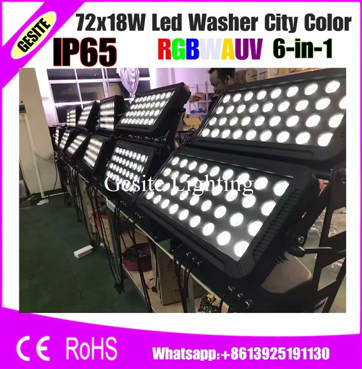 Free Shipping 72x18w Waterproof Led City Color Light 72*18W wall wash light for Buildings Towers Wash RGBWAUV 6 IN 1