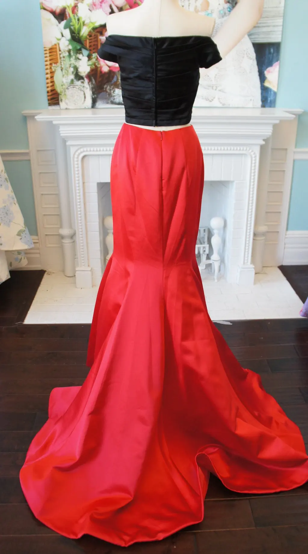 Robe de bal de style sirène, élégante robe de bal 2 pièces, à épaules dénudées, noir/rouge, 2k19