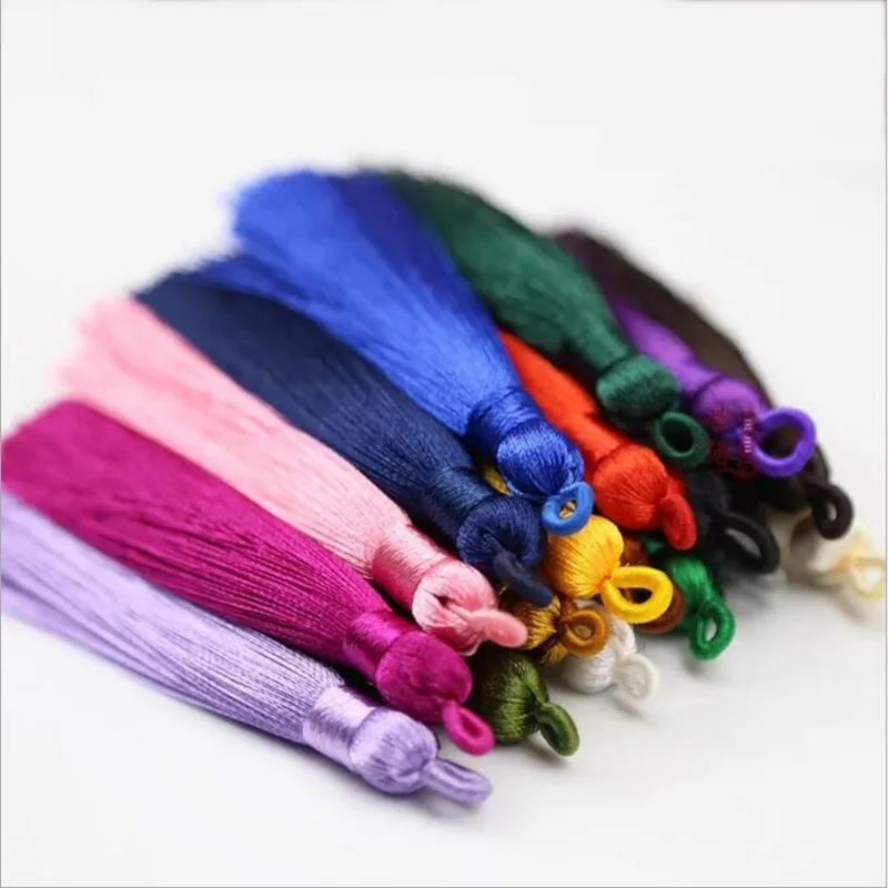 5pcs 80mm Long Multicolor Cotton Silk Tassel Brush for Earring Charm Pendant Satin Tassels with Loop Diy Jewelry Making Findings