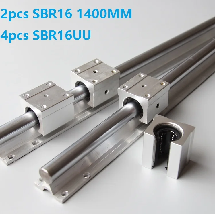 2pcs SBR16-L 1400mm linear guide + 4pcs SBR16UU linear blocks beairng for CNC