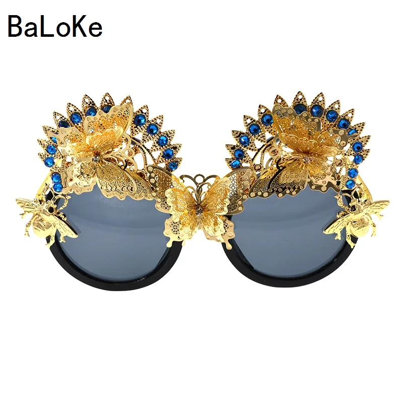 

New Brand Baroque Flower Cat Eye Sunglasses Fashion Women Sun Beach Crystals Rhinestones Outdoor Black Sunglasses Gift