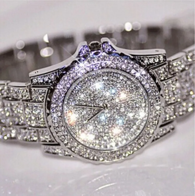 Relojes de cristal de lujo para mujer, Reloj de pulsera de acero brillante, de cuarzo, nuevo