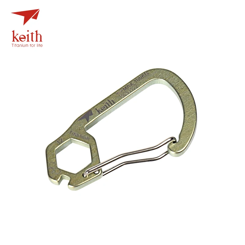 Keith 1 Pcs D Shape Camping Carabiner Titanium  Survival Camping Equipment Buckles Hooks Key Chain 4 Colors