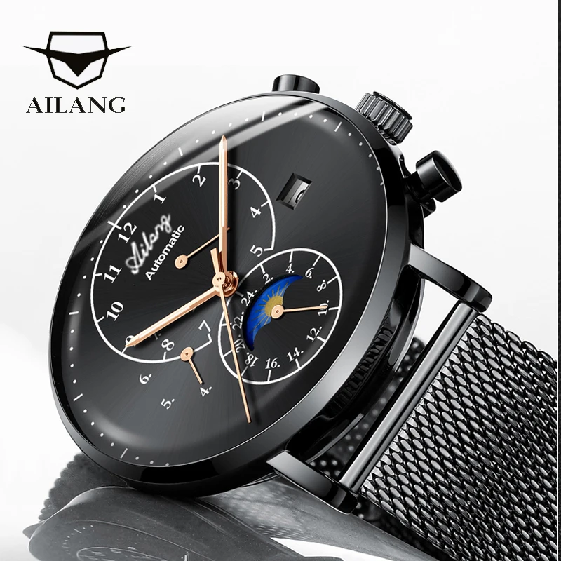AILANG Brand Men\'s Mechanical Watch Quality Automatic Minimalist Waterproof Stainless Steel Diesel Watch Diver Simple Style Men