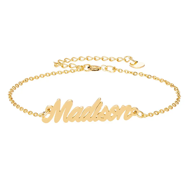 Madison Charm Name Bracelets for Women Girls Personalized Dainty Nameplate Anklet Unisex Handwriting Word Jewelry Gift