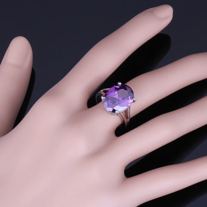 Ravishing Pigeon Egg Purple Cubic Zirconia Silver Plated Ring V0072