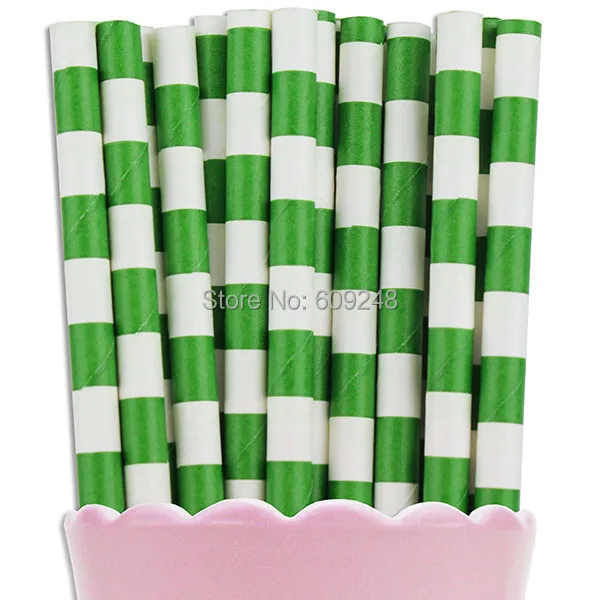 100 Pcs Mixed Colors Disposable Biodegradable Decorative Party Decorations Kelly Green Ring Circle Sailor Stripe Paper Straws