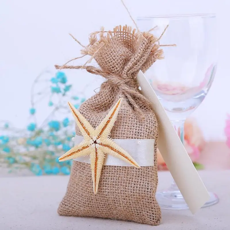 Rustic Small Natural Burlap starfish Linen Favor Bags Jute Hessian Wedding Gift Bags Pouch Candy Bags F20173339