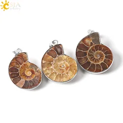 CSJA Vintage Natural Stones Pendants Ammonite Seashell Snail  Ocean  Conch Animal Necklace Statement Men Summer Jewellery E252