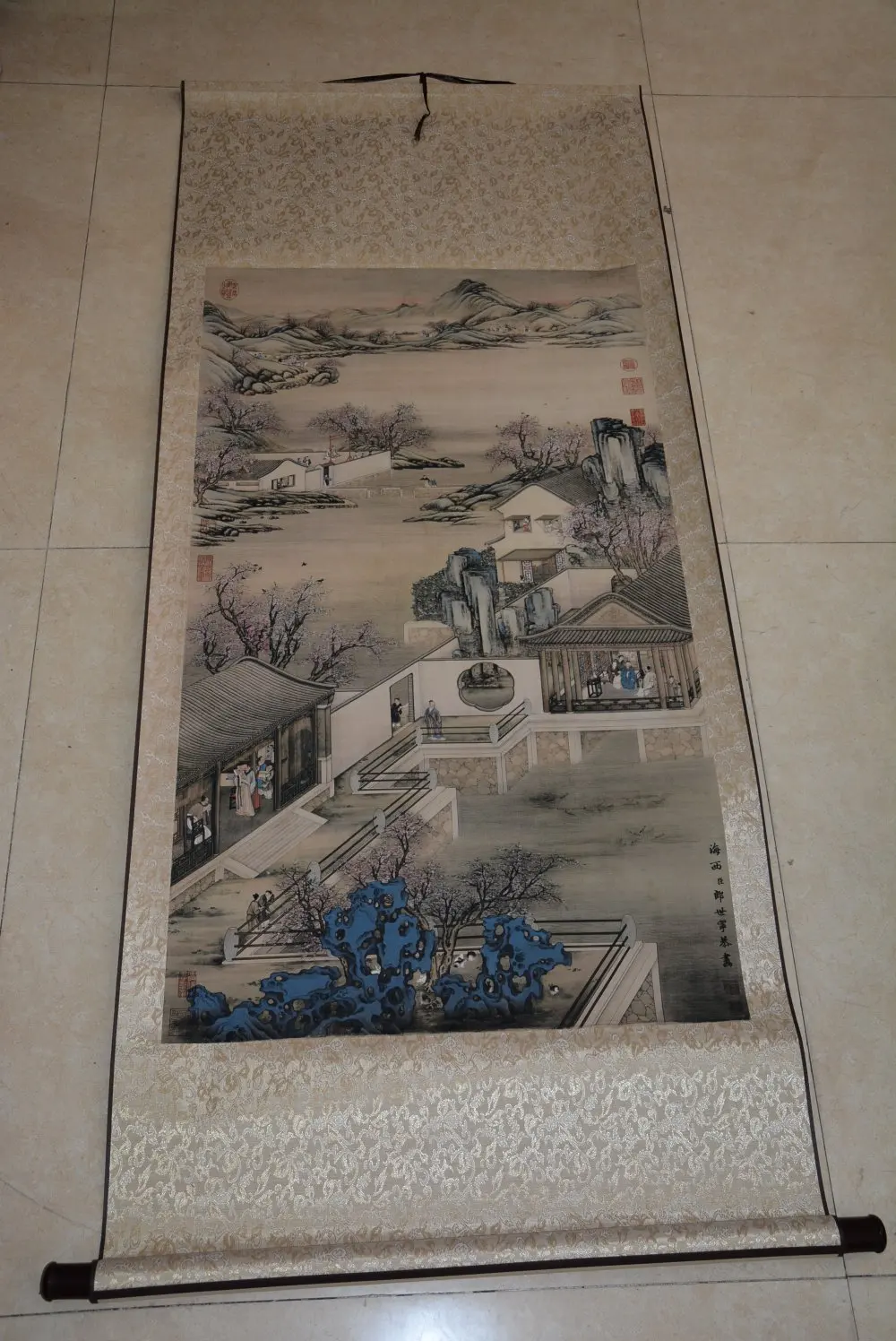 

Hand-painted Chinese paintings, long axis of the Qing Dynasty in China,Suzhou gardens,Free shipping