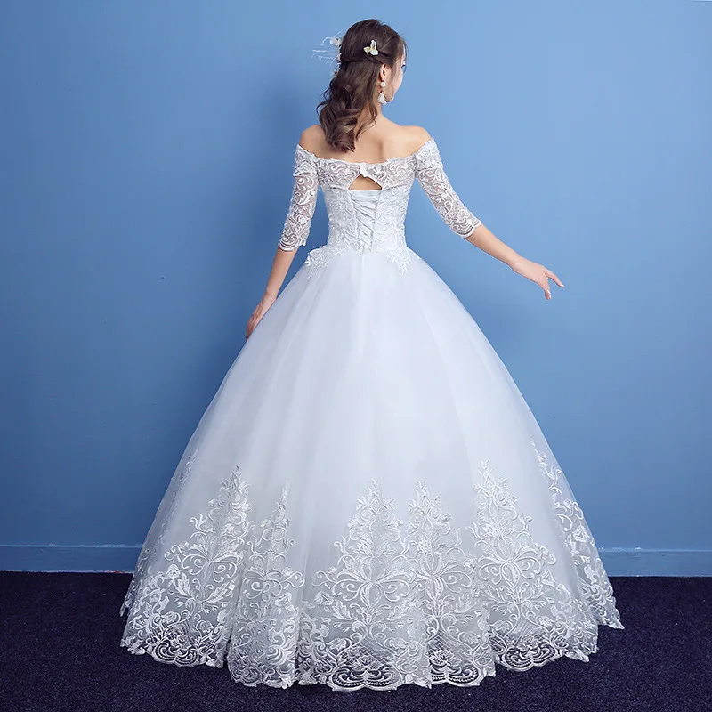 Robe De mariée classique en dentelle, manches mi-longues, col bateau, épaules dénudées, application personnalisée, nouvelle collection 2021