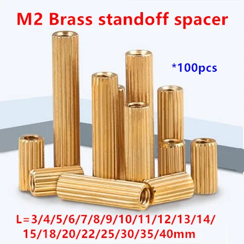 100pcs 2mm Thread M2 Brass Standoff spacer Female to Female Spacing Screws Brass Long Nuts M2*3/4/5/6/8/10/12/15/20/25/30/40mm