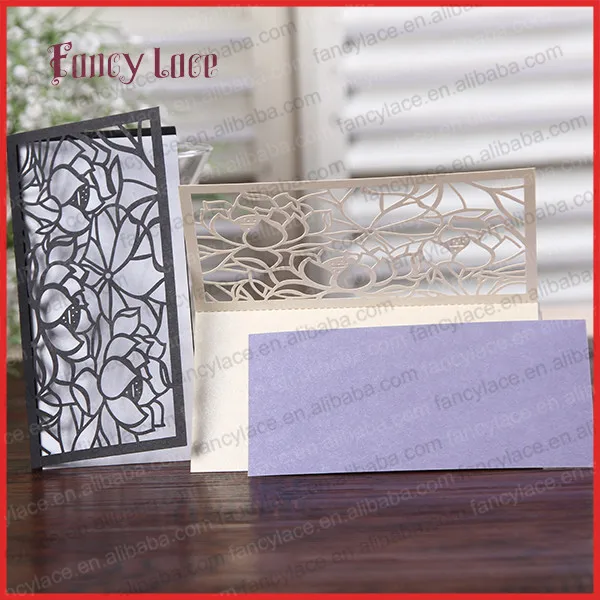 Fancylace Wholesale Customized Paper Laser Cut High Quality Chinese Lotus Leaves Wedding Invitation Cards, Greeting Cards 50PCS