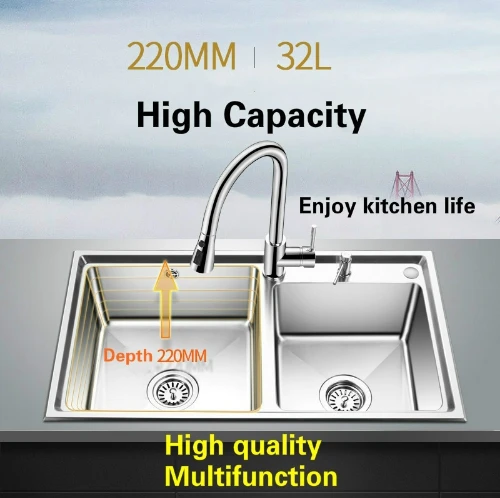 Free shipping Household big kitchen double groove sink durable 304 stainless steel hot sell 800x450 MM