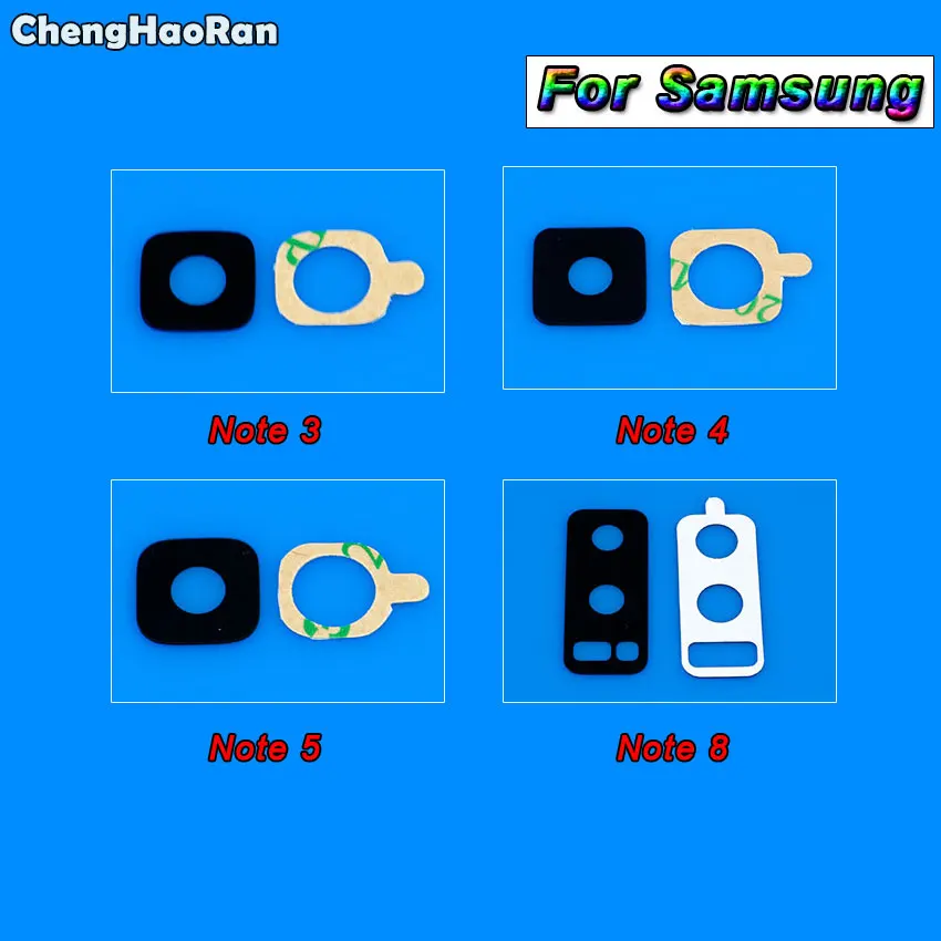 ChengHaoRan-Reemplazo de lente de cristal de cámara trasera para Samsung Galaxy Note 3, 4, 5, 8, cubierta de lente de cristal de cámara + pegatina