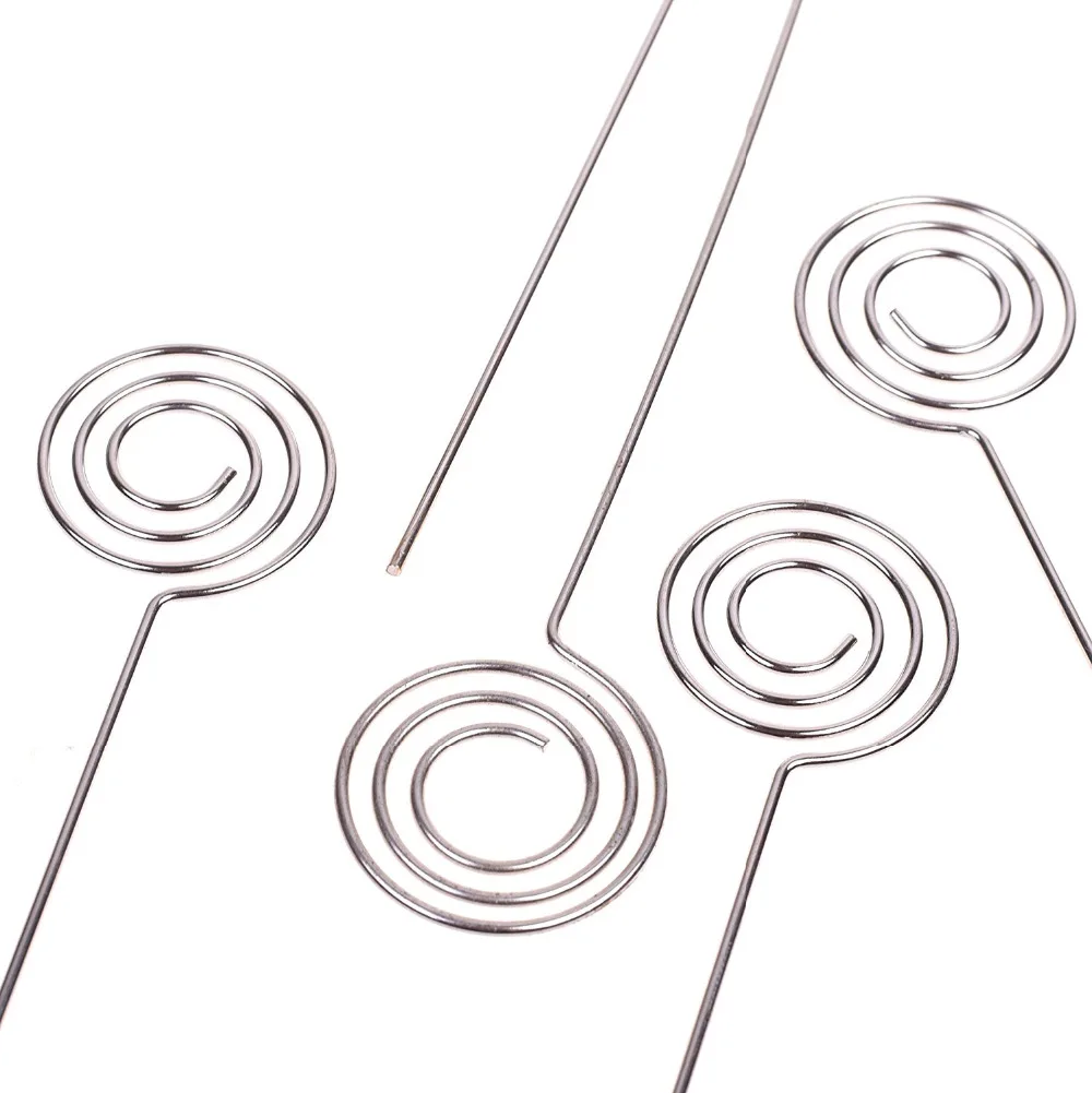 5Pcs Silver Color DIY Wire Card Holder Pick, Paper Photo Card Clip with Round Shape