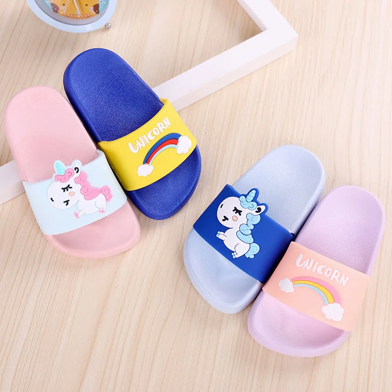 Zapatillas de unicornio para niño y niña, zapatos de arcoíris, Animal de verano, interior, bebé, PVC, dibujos animados, 2019