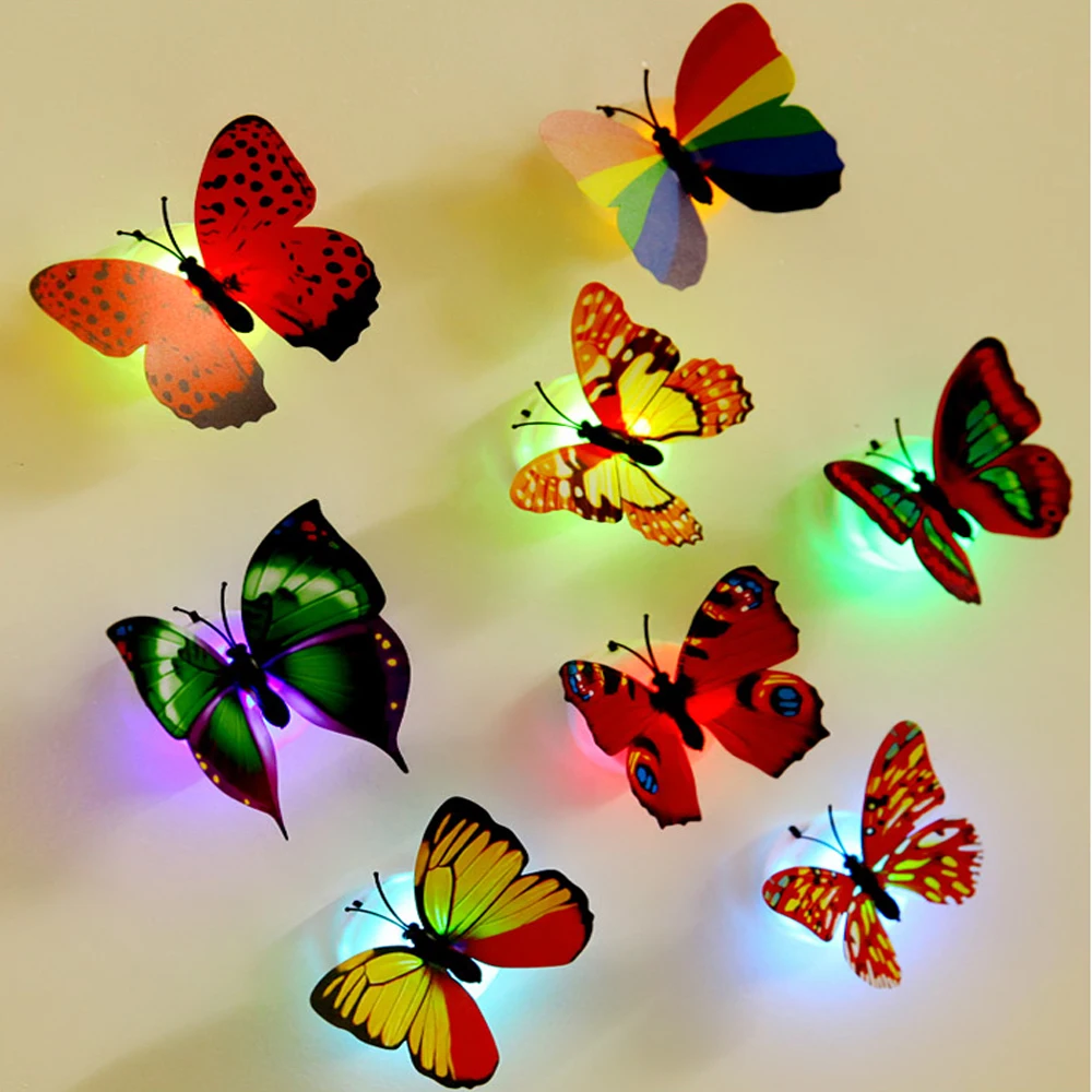 Color light Butterfly Wall Stickers easy installation night light Home living kid room Fridage bedroom decor