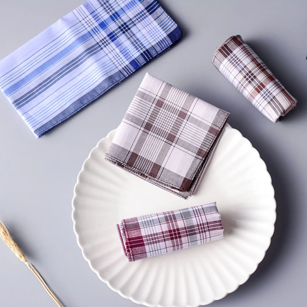 5Pcs Fashion Plaid Stripe Pocket Square Handkerchiefs For Old Men Classic Soft 38*38cm Random Color Cotton Suit Pocket Square