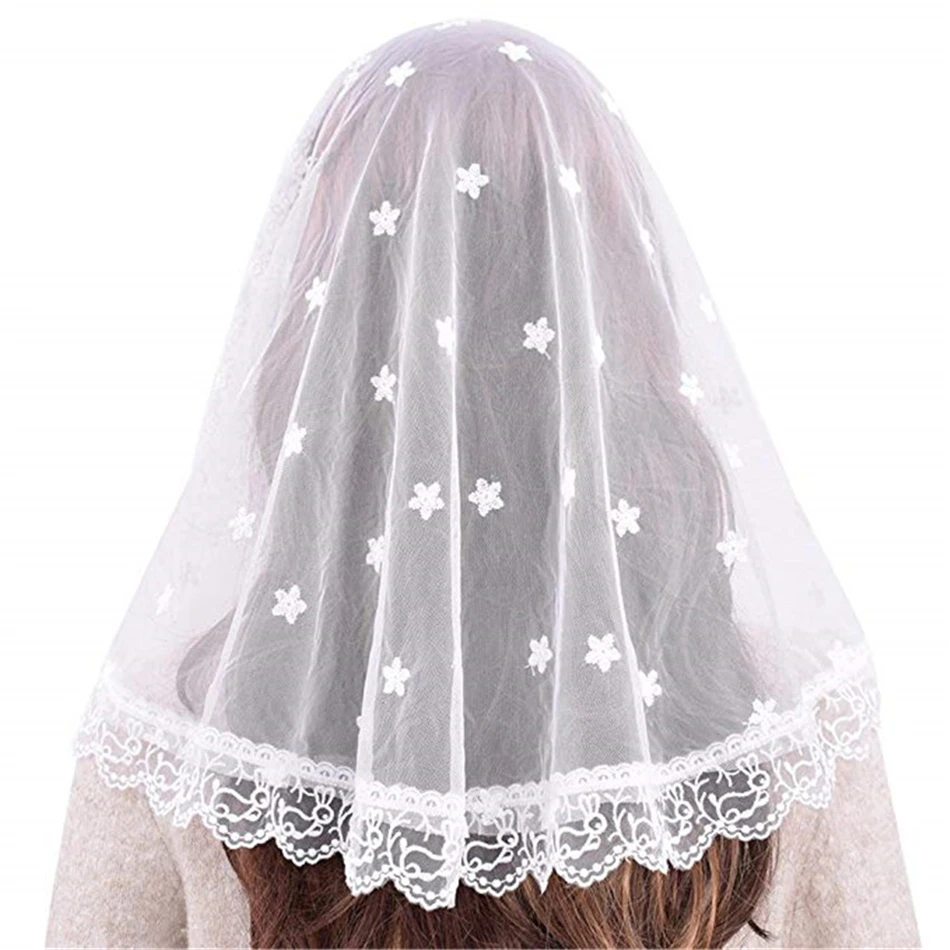 Black white Women Lace Catholic Veil Mantilla for Church Head Covering Latin Mass vela negra Voile Dentelle Mantilla Trational