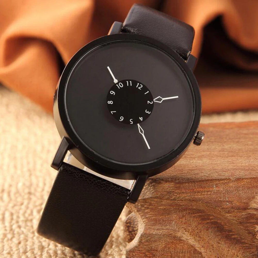 Simple Women Men Couple Leather Strap Quartz Watch Unique Dial Design Wristwatches Clock Love Gift